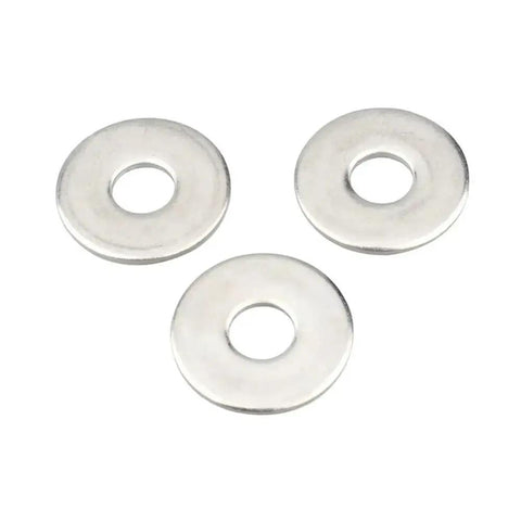 Upgrade Your Ride With This Heavy Duty Outboard Propeller Washer Bushing And Locking Nut Kit Perfect For 9.9 To 15HP Two Stroke Engines Keeping Your Drive Smooth And Reliable On The Water Today. Three silver metal washers on white background