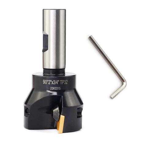 Oscarbide indexable end mill, 3/4 in shank, 2 in cutting diameter, 3-3/4 in overall length; includes Allen key