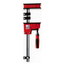 Badass High Capacity Parallel Clamps Zero To Twelve Inch Opening One Thousand Seven Hundred Pound Force Two Pack side view of clamp with red jaws.