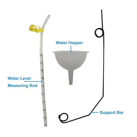 Water level measuring rod, water hopper funnel, and support bar for Heavy Duty Industrial Steam Iron And Boiler Setup.