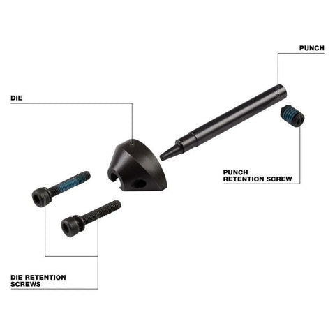 Punch And Die Set For M12 FUEL Nibbler Fits Milwaukee Tool 16 Gauge, image showing parts including punch, die, and retention screws.