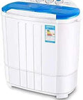 Go-To Portable Twin Tub Washing Machine With Spin And Dry Function, blue lid, compact size for apartments and RVs, front view