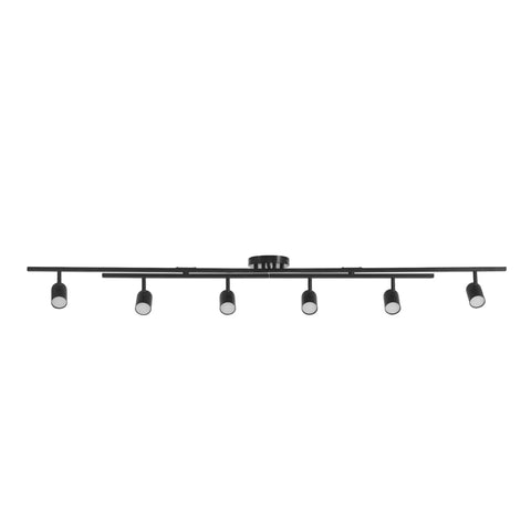 6 Light Foldable LED Integrated Track Lighting Slick Matte Black With Center Swivel Heads 2400 Lumen Brightness Adjustable Pivot Arms