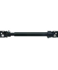 Steering shaft, black steel with universal joints at both ends, side view.