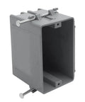 1 Gang PVC New Work Outlet Box 18 Cubic Inch Switch Box ETL Listed UL514C UL263 Safety Certified Durable Plastic Construction With Nail On Tabs And Knockouts For Quick Easy DIY Friendly Wiring Installation gray PVC box with nail-on tabs