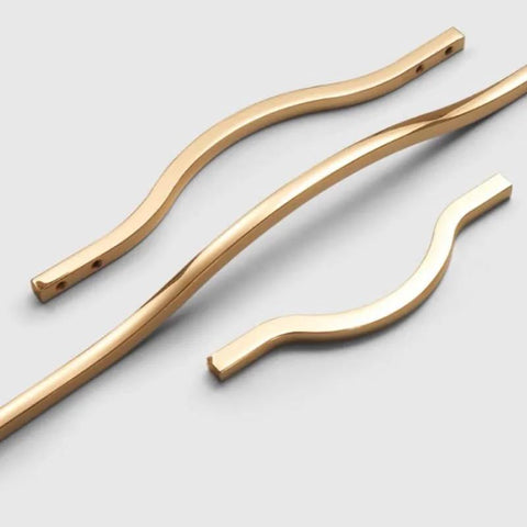 Golden Wave Shaped Cabinet Pulls Set Of 6 With Glossy Cupboard Drawer Knobs Heavy Duty Elegant Handles For Bathroom Kitchen Bedroom