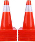 12 Pack 18 Inch PVC Traffic Cones Safety Road Parking Cones Weighted Hazard Construction Cones Built Tough Fluorescent Orange With 4 Inch Reflective Strips Collar For Day And Night Use stacked view