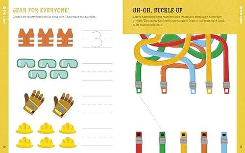 Busy Preschool Builders Learn With Trucks Tools And Mighty Machines In A Fun Construction Site Activity Book For Kid Friendly Hands And Curious Minds Ages 3 To 5 with safety gear images and tracing activities.