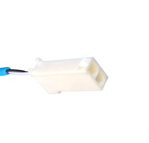 Coil Temperature Sensor 74 Inch Blue With 2 Pin Connector 337-60406-02 close-up of white connector end