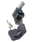 Secure Metal Lock Cover For Hailong E Bike Battery Case Silver Heavy Duty Anti Theft Protection Fits Model 1 Plus Robust Replacement To Keep Your Ride Safe From Thieves. Black metal battery lock with key and cylinder, shown front view.