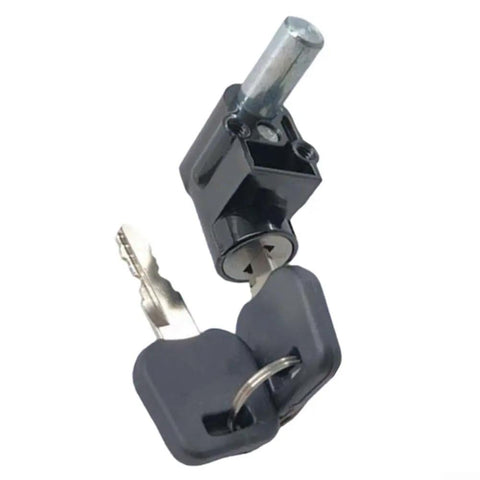 Secure Metal Lock Cover For Hailong E Bike Battery Case Silver Heavy Duty Anti Theft Protection Fits Model 1 Plus Robust Replacement To Keep Your Ride Safe From Thieves. Black metal battery lock with key and cylinder, shown front view.
