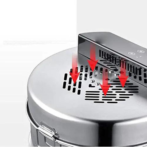 Top view of Kid You Not This Heavy Duty Stainless Steel Food Dehydrator showing the vent and heat distribution feature.