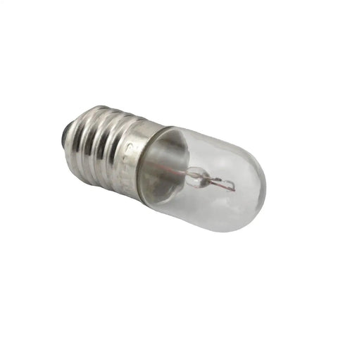 20 Pack E10 Mini Screw Base Light Bulbs 2.4V 0.5A Incandescent Warm White, close-up of bulb with E10 base.