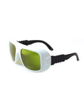 Top Shelf Laser Safety Glasses For Nd Yag And Semiconductor Work High Power Eye Protection With Optical Density Filtering Crisp Vision Shield Built Tough, featuring green lenses and sturdy design.