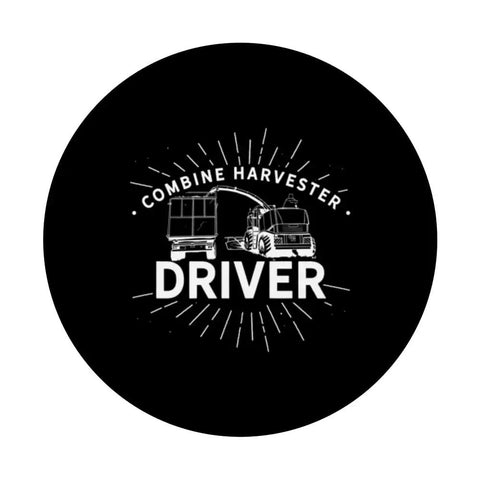 Combine Harvester Inspired PopSocket Swappable Top Grip For iPhone And Android Harvesting Machine Design With Funny Reaper Driver Theme Perfect Gift For Farmers And Farm Fans showing a black top with a combine harvester driver design.