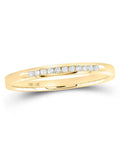 Genuine 14K Yellow Gold Channel Set Ring For Women Featuring Round Diamonds With Point One Carat Total Weight That Stacks Like A Dream For Everyday Glam Or Bridal Events Fitting Perfectly In Size Nine, side view showing diamonds.