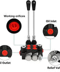 Dual Spool Hydraulic Flow Control Valve for Small Tractors and Loaders, 21 GPM at 3600 PSI, G Ports, shown with labeled components.