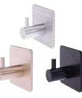 Heavy Duty Aluminum Alloy Wall Hooks With Peel And Stick Adhesive For Zero Drill Hassle in silver, gold, and black finishes.