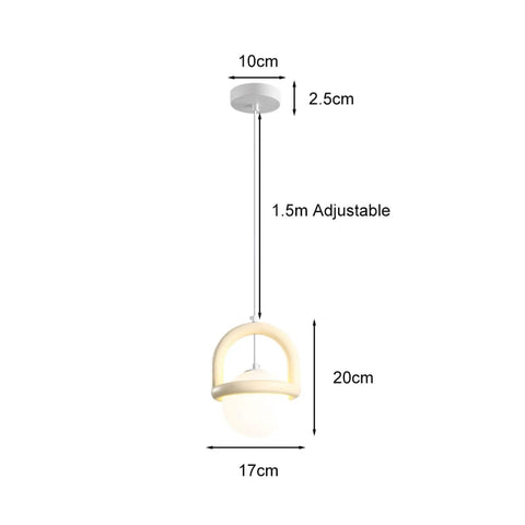 HLRCB Indoor Pendant Light, Cream White, Globe Shade Suspended Mount with adjustable height, detailed dimensions shown.