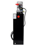 Yaton 12V Hydraulic Power Unit With 15 Quart Steel Reservoir 2.2kW DC Motor Pump, side view, black finish for heavy duty equipment.
