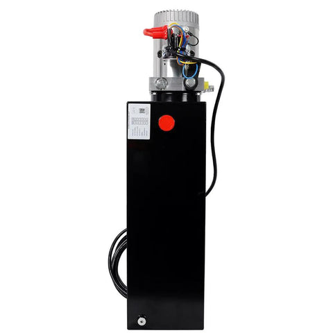 Yaton 12V Hydraulic Power Unit With 15 Quart Steel Reservoir 2.2kW DC Motor Pump, side view, black finish for heavy duty equipment.