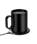 Electric Coffee Mug Warmer With Adjustable Temperature Control And Reliable Auto Shutoff Safe Touch waterproof desk coaster with black mug.