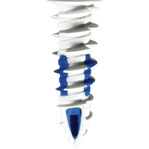 Size 6 Heavy Hitter Drywall Anchors With Matching Screws 12 Pack, white and blue nylon wall anchor for zero drill installation.