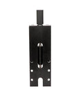 Ray5 laser module lift stand, front view, black metal with top knurled knob and vertical slider
