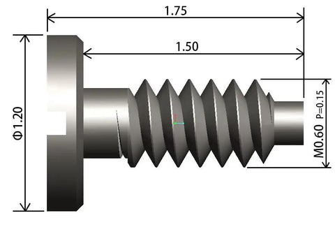 Diagram of 20 Pack M0.6 X P0.15 X D1.2 X L1.5 mm micro machine screws slotted head 316L stainless steel for electronics and precision assembly.