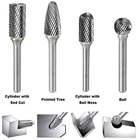 8-piece YUFUTOL carbide burr set with 1/4 in shanks; double-cut rotary burrs for metal and wood carving