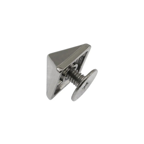 30 Pack Of 10mm Square Tip Zinc Alloy Screw Rivets In Sleek White Nickel Finish Absolute Fire Punk Hardware viewed from side showing square tip.