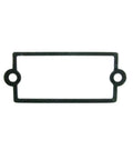 Black rectangular rubber gasket with holes, used for sealing in various applications.