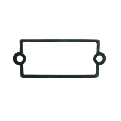 Black rectangular rubber gasket with holes, used for sealing in various applications.