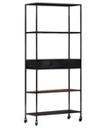 Tall Industrial Book Cabinet With Solid Mango Wood Shelves And Iron Frame, 4 Tier Rustic Display Bookcase In Black For Living Room