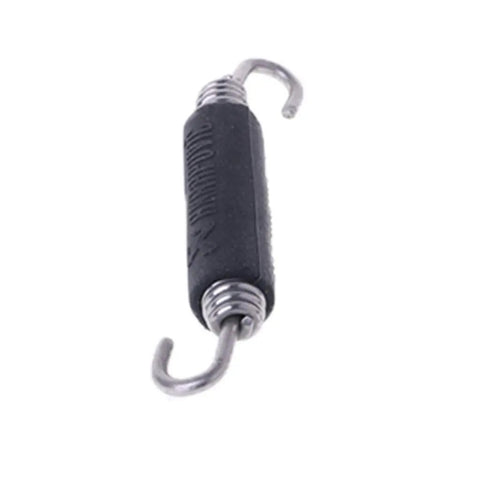 Close-up of 2 Pack 85mm Stainless Steel Exhaust Spring Hooks for Motorcycle Universal Fit, heavy-duty hardware with silica gel lined ends.