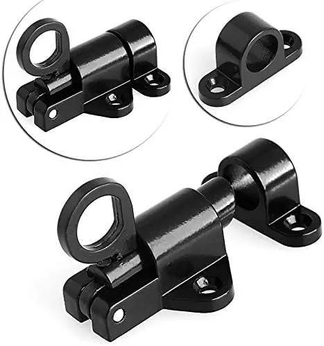 Tough As Nails Aluminum Spring Loaded Sliding Door Lock Latch With Rock Solid Grip And Pull Ring Bounce Automatic Gate Bolt Plus Window Safety Hasp For Home Interior Exterior Doors Easy Install Sturdy Secure Hardware Setup in black finish.