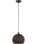 Bronze Pendant With Antique Brass Accents And Gold Inside Canopy, Dublin Style 1 Light Bronze Metal Shade Lighting Fixture