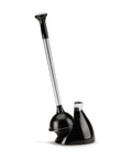 Magnetic Drip-Free Toilet Plunger and Holder Set for Modern Low-Flow Toilets, Narrow Flange Fit, Stainless Steel Black Finish