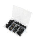 Game Changer 19 Piece Camera Screw Mount Kit Featuring Smooth 1 4 3 8 And 5 8 Thread Converters Plus Cold Shoe Adapter, assorted black adapters in storage case.