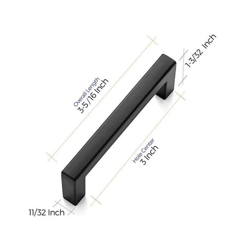 30 Pack Solid Zinc Slim 3 Inch Center To Center Square Bar Drawer Handles Matte Black Kitchen Cabinet Hardware Pulls dimensions
