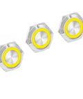 3 Pack 19mm Momentary Push Button Switch With LED Light Waterproof Metal Panel Mount Button For 12V And 24V Cars Boats Marine And Industrial Control Panels Pre Wired Short Travel Yellow, three metal buttons