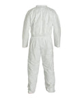 Back view of Go-To White Disposable Protective Coverall Suit Medium Size, Comfortable Fit With Stretch And Reinforced Seams