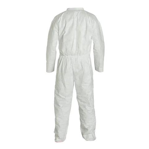 Back view of Go-To White Disposable Protective Coverall Suit Medium Size, Comfortable Fit With Stretch And Reinforced Seams