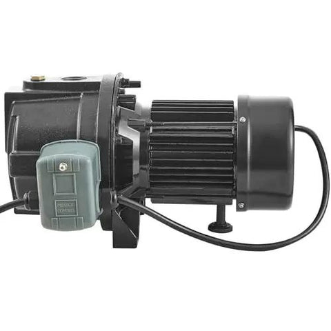 Side view of 115 Volt Shallow Well Jet Pump 1 HP Heavy Duty Cast Iron Irrigation Water Pump 164 Ft Max Head 20 To 40 PSI