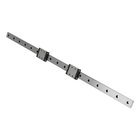 500mm By 18mm Miniature Linear Guide Rail With Two Sliding Blocks For Smooth No Fuss High Precision CNC Machines 3D Printers Optical Inspection Or Automated Measuring Equipment, showing single rail with blocks