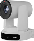 Slick Three Camera Streaming Kit Featuring Dang Good 4K Optical Zoom For Heavy Duty Livestreaming And Video Conferencing Plus Superjoy Control Joystick Mount And White Brackets, close-up view of 4K camera.