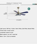 Modern Ceiling Fan With Remote And Bright Led Lights Featuring Three Adjustable Color Temperatures Ideal For Bedrooms Dining Rooms And Restaurants Sleek Build Offers Whisper Quiet Performance And Hella Chill Vibes, showing product parameters and specifications.