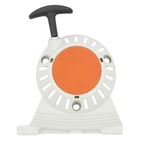 No Sweat Mower Recoil Pull Starter Assembly Featuring Rugged Plastic Pull Plate, front view, compatible with Stihl FS90, FS110, FS130.