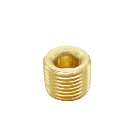 Five Pack One Quarter Inch NPT Male Pipe Plugs With Internal Hex Countersunk Heads Brass Plumbing Fittings Anti Corrosion Rust Resistant Heavy Duty Leak Proof Seal Set brass 1/4 in NPT plug