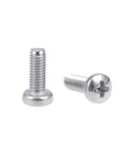 Heavy Duty M3x8 Millimeter Pan Head Machine Screws With Phillips Cross Drive Recess In Premium 304 Stainless Steel two silver screws